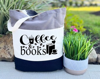 Coffee and Books Tote Bag, Books Lover Gift, Coffee Lover Gift, Gift For Reader, Library Bag, Book Nerd Gift, Bookworm Gift, Trendy Book Bag