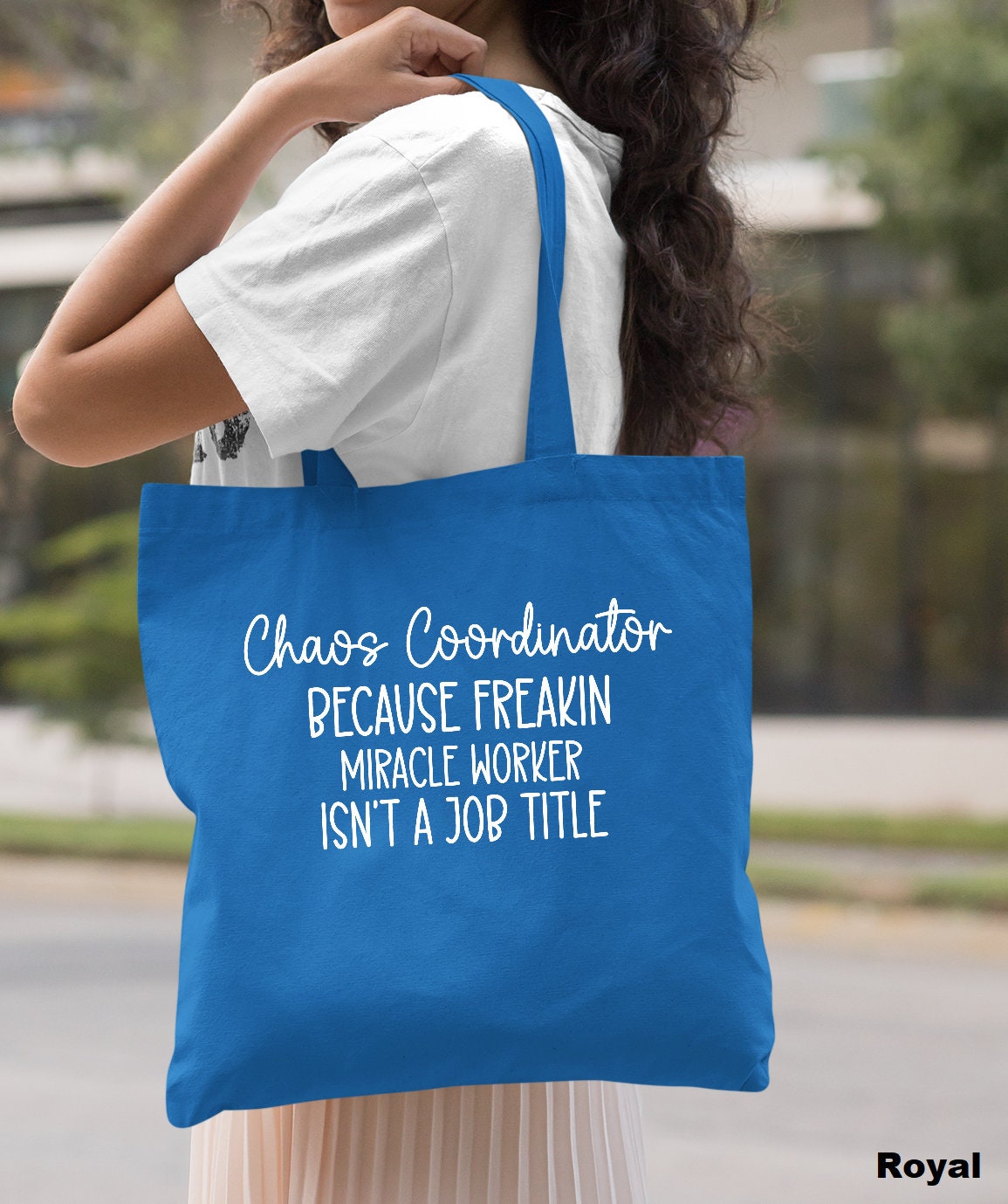 OUZ Canvas Tote Bag 'Chaos Coordinator' - Reusable Shopping Bag, Gift For Women, Mom, Nurse, Teacher, Large Beige
