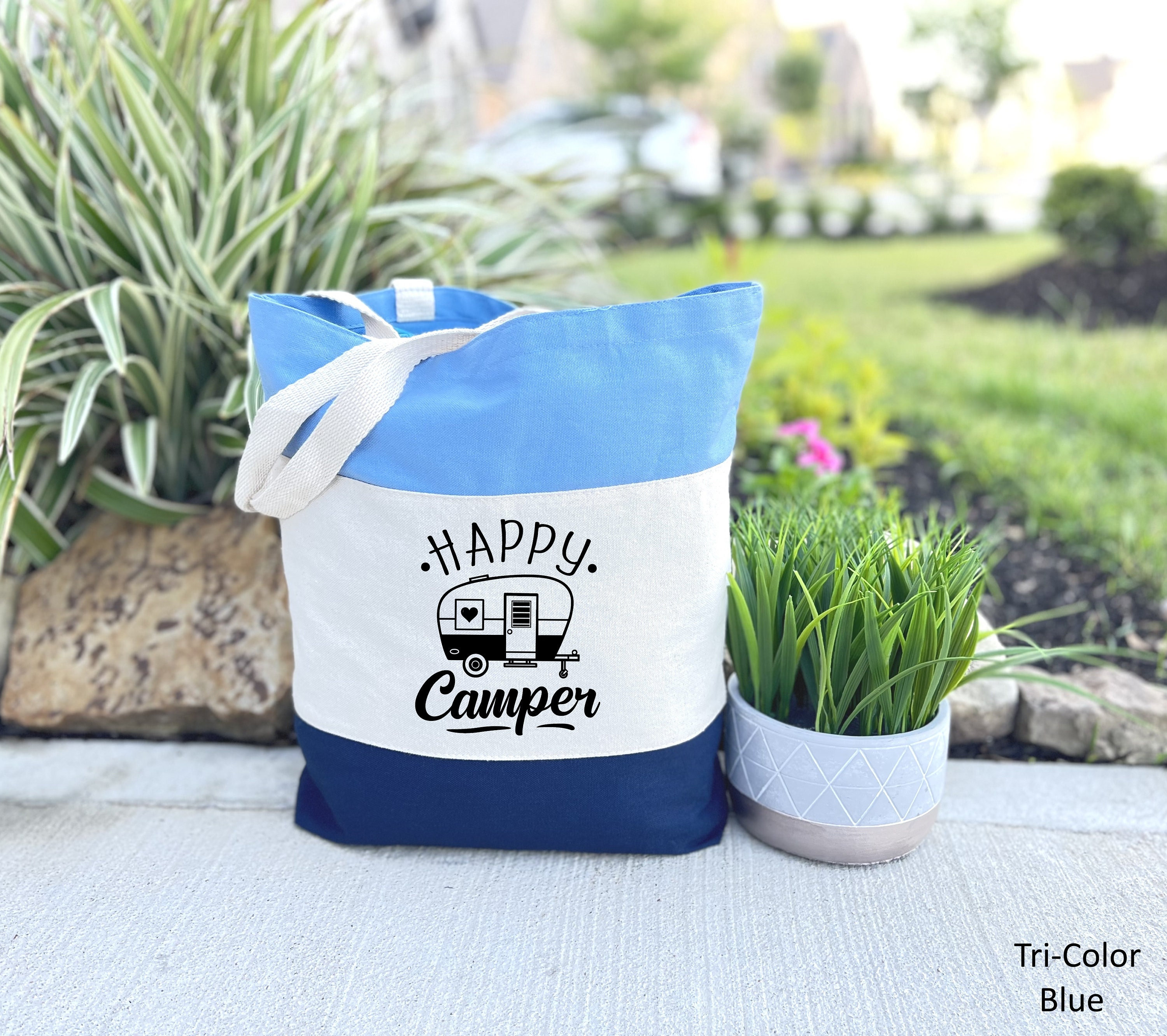 Happy Camper Tote Bag, Travel Bag, Vacation Gift, Camping Tote Bag, Nature Lover Gifts, Camper Gift, Trendy Camping Gift, Camping Gear Bag