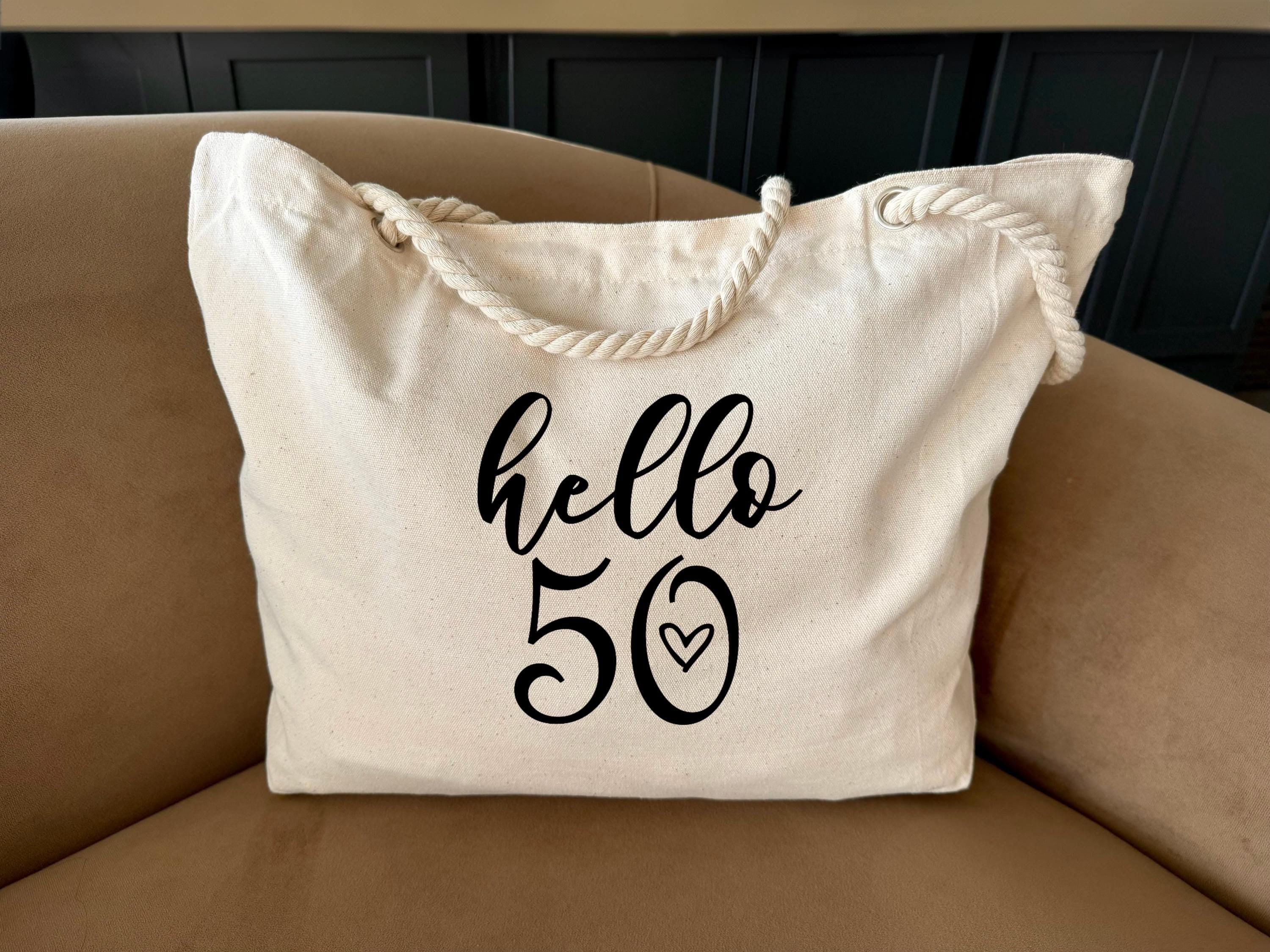 Hello 50th Birthday Gift for Women, 50th Birthday Gift, 50th Birthday Bag for Women, 50th Birthday Bag, 50th Birthday Tote Bag, Hello 50 Bag