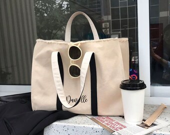 Benutzerdefinierte Tote Bag, bestickte Einkaufstasche für Frauen, personalisierte Brautjungfer Einkaufstasche, benutzerdefinierte Text Tasche, Einkaufstasche aus Segeltuch, Muttertagsgeschenk