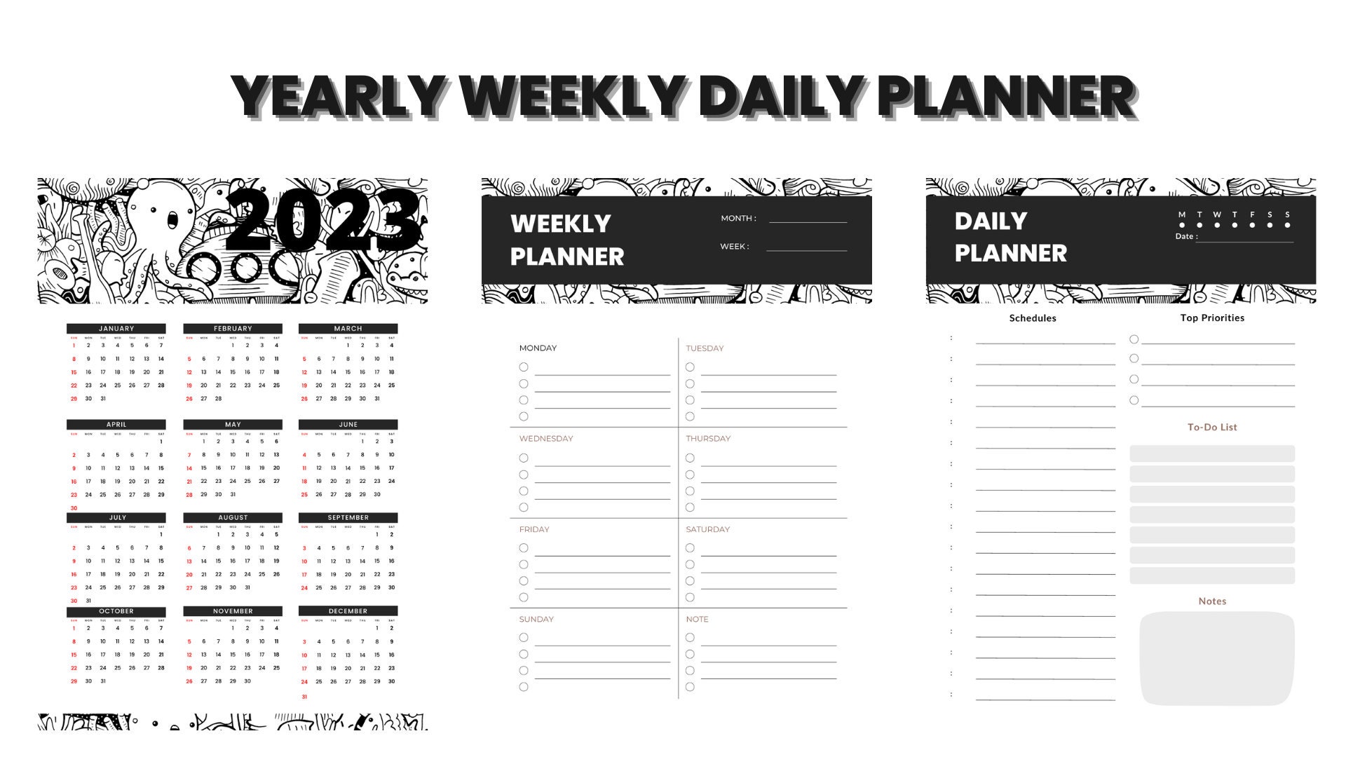 2023 Planner Printable Calendar Yearly Monthly Weekly - Etsy