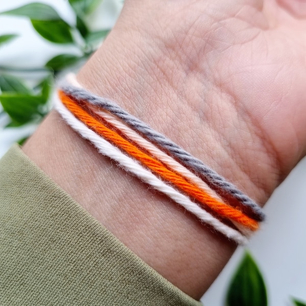 Friendship Bracelet - Handmade Striped - Grey and Orange