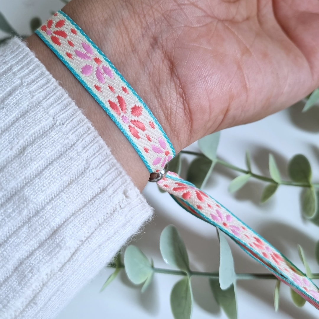 Ribbon Bracelet Adjustable - Jewellery Handmade - Patterned Flowers - Etsy