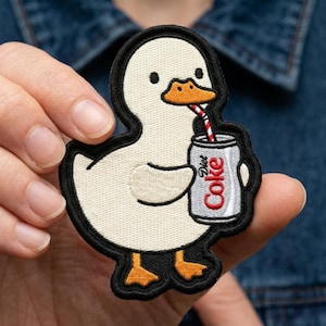 Funny Diet Coke Duck Patch, Embroidered Iron On Badge, Duck Drinking Soda Art, Animal Meme Patches Jacket Backpack Deco, Mother's Day Gift