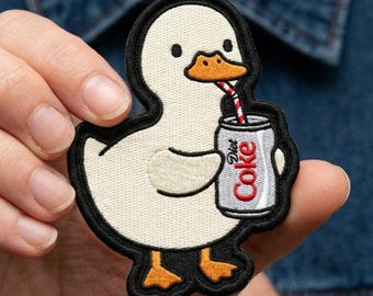 Funny Diet Coke Duck Patch, Embroidered Iron On Badge, Duck Drinking Soda Art, Animal Meme Patches Jacket Backpack Deco, Mother's Day Gift