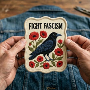 Fight Fascism Embroidered Patch, Floral Protest Pro Democracy Social Justice Iron On Badge, Patch for Clothes Jacket Backpack, Bookish Gift