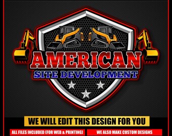 Excavator Heavy Equipment Construction Logo  Earth Digging Logo Skid Steer Logo Bulldozer logo Dump logo