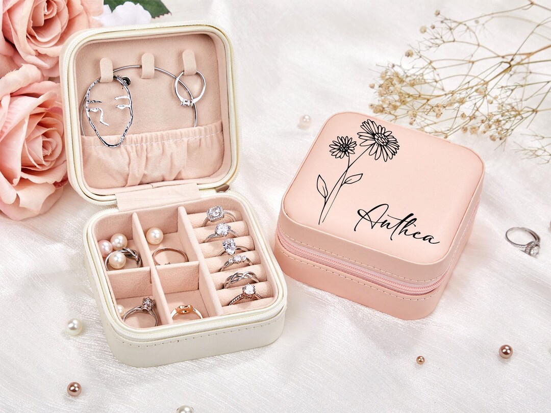 Custom Travel Jewelry Case Personalized Jewelry Box With Birth Etsy