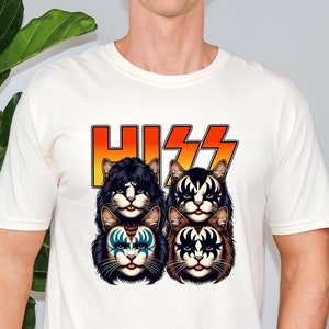 Funny Hiss Cat Parody Shirt, Hiss Cats T-Shirt, Rock Music Band Shirt, Funny Gifts For Cats And Rock Music Lovers, Comfort Colors T-Shirt
