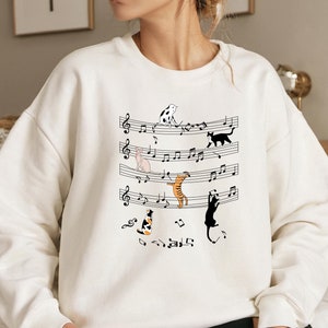 Cat Musician Sweatshirt: Funny Music Notes Cat Lover Gift