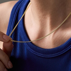14K Gold Curb Chain Necklace, Thin Cuban Link Chain, Dainty Curb Chain, Gold Chain Necklace, Everyday Necklace, Chain Necklace for Women