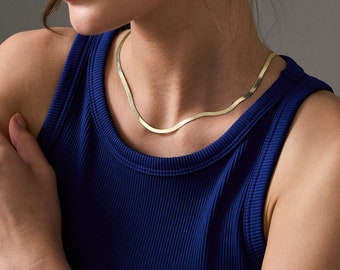 14K Gold Herringbone Chain Necklace, Gold Snake Chain Necklace, 925K Silver Herringbone Chain, Herringbone Necklace for Women, Gold Necklace