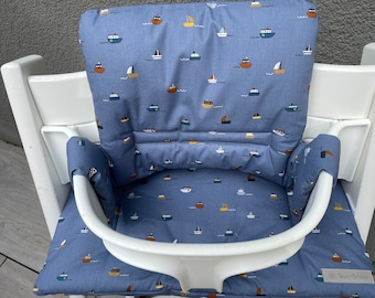 Beschichtetes Sitzkissen Set TrippTrapp Babyset Sitzpolster Segelboot blau