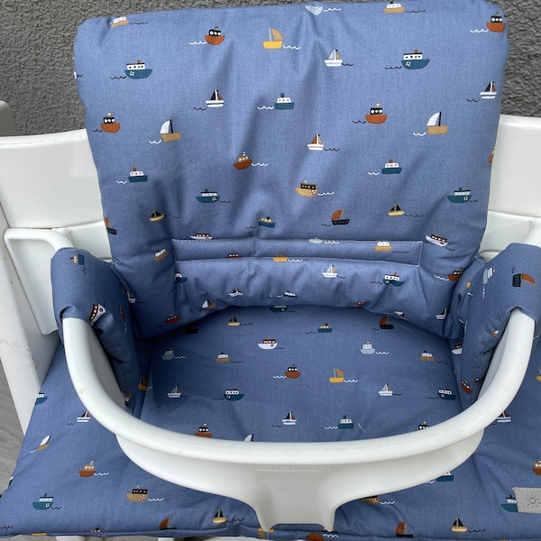 Beschichtetes Sitzkissen Set TrippTrapp Babyset Sitzpolster Segelboot blau