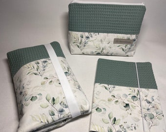 Diaper bag, U notebook cover, toiletry bag and utensil silo Eucalyptus Mint