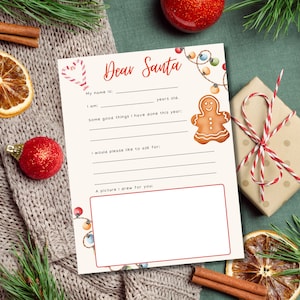 Carta a Santa imprimible, Carta para niños a Santa, Imprimible de Navidad para niños pequeños, Actividades navideñas para niños, Lista de deseos navideños para niños