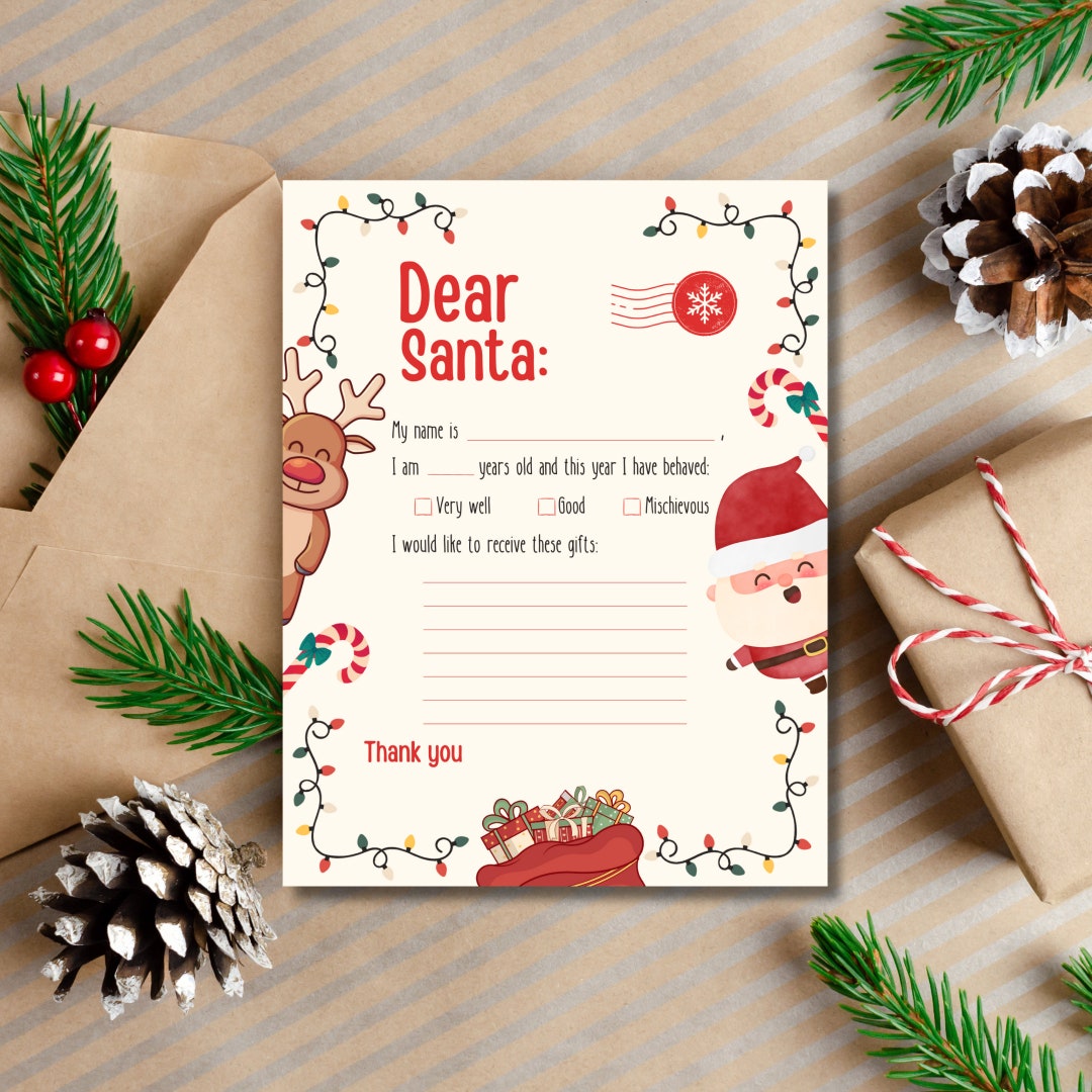 Letter to Santa Printable: Kids Christmas Wish List (PDF) - Etsy