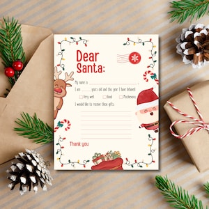 Carta a Santa imprimible, Carta para niños a Santa, Imprimible de Navidad para niños pequeños, Actividades navideñas para niños, Lista de deseos navideños para niños