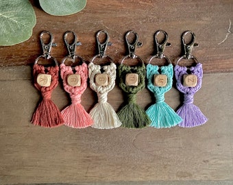 Macrame Initial Keychain, Handmade Personalized Bag Charm