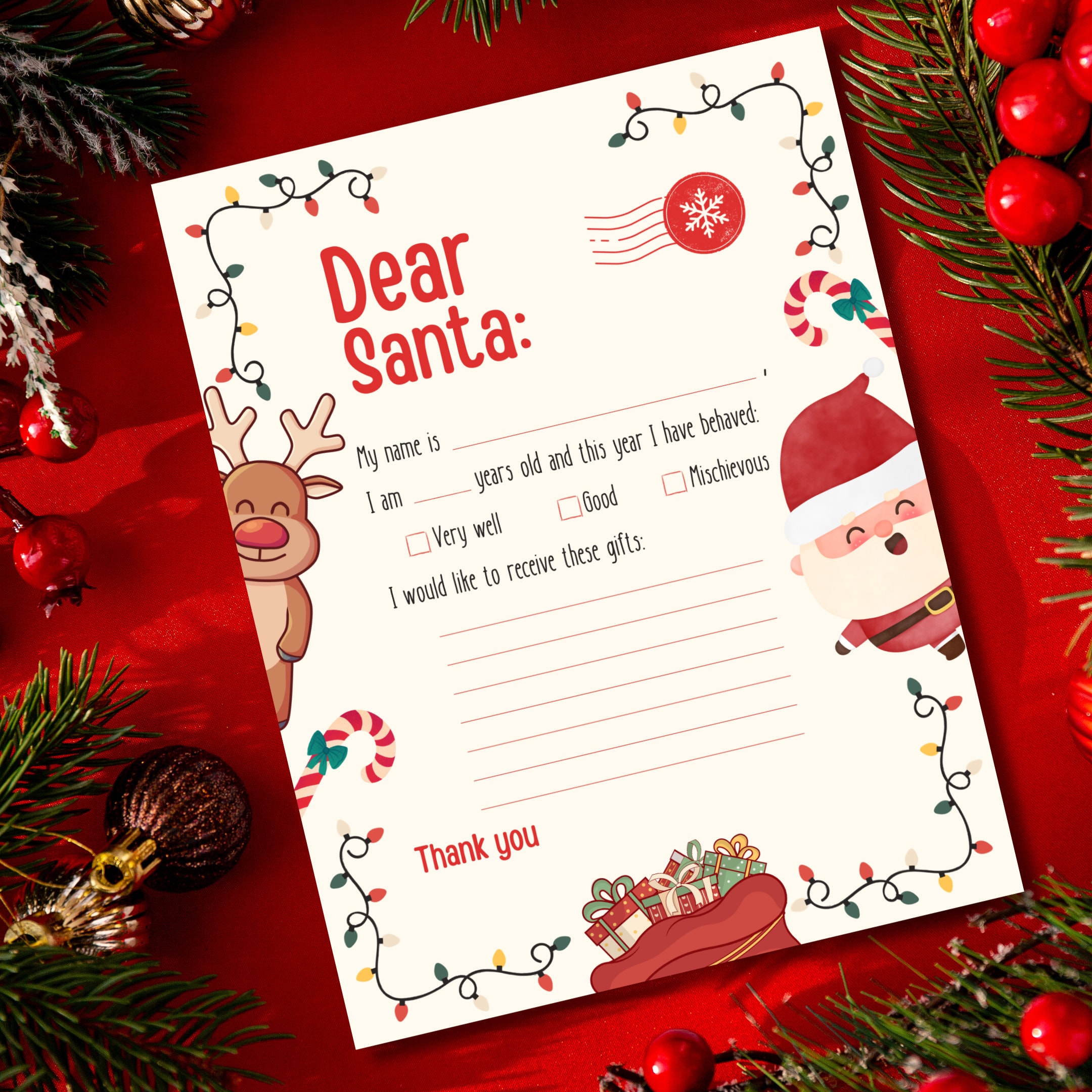 Letter to Santa Printable: Kids Christmas Wish List (PDF) - Etsy