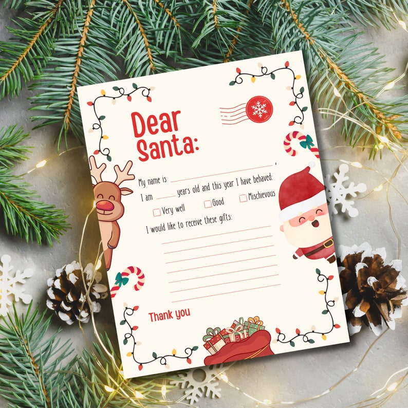 Letter to Santa Printable: Kids Christmas Wish List (PDF) - Etsy