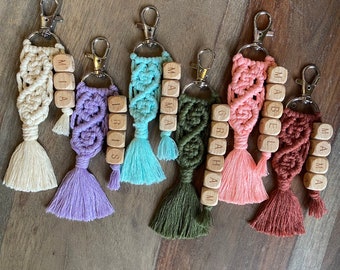 Personalized Macrame Keychain, Beaded Tassel, Handmade