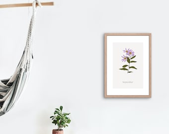 September Birth Flower Print: Aster Floral Nursery Decor