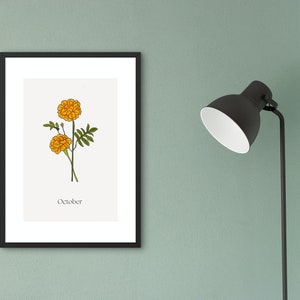 October Birth Flower Print: Marigold Nursery Wall Art