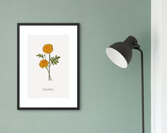 October Birth Flower Print: Marigold Nursery Wall Art