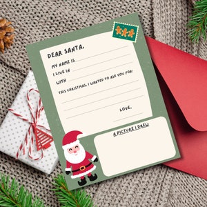 Carta a Santa imprimible, Carta para niños a Santa, Imprimible de Navidad para niños pequeños, Actividades navideñas para niños, Lista de deseos navideños para niños