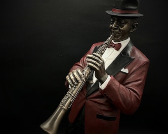 Clarinet Statues I Jazz Figurines I Black Male Jazz Clarinet Player Figurine | Jazz Decor | Figurines Statues and Sculptures I Jazz Gifts