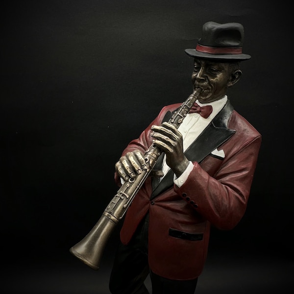 Clarinet Statues I Jazz Figurines I Black Male Jazz Clarinet Player Figurine | Jazz Decor | Figurines Statues and Sculptures I Jazz Gifts