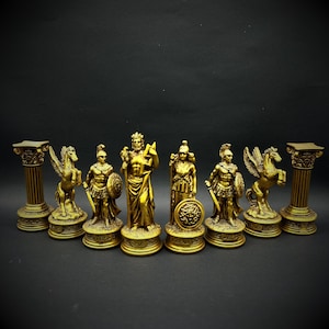 Historical Ancient Greek Mythology Chess Set with Board