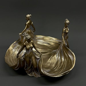 3 Women Art Nouveau Serving Tray Unique Mid Century Decor