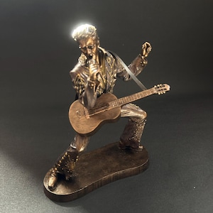 Handmade Bronze Finish Rock Singer Statue with Guitar  Figurine for Rock and Roll Lovers