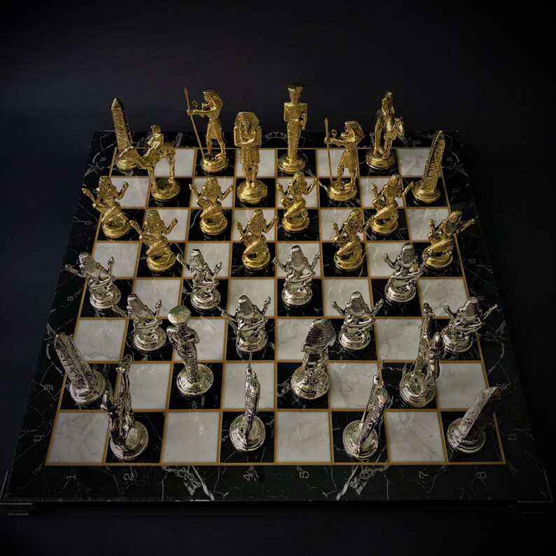 Egyptian Chess Set European Chess Set Chess Set Black Gold Etsy
