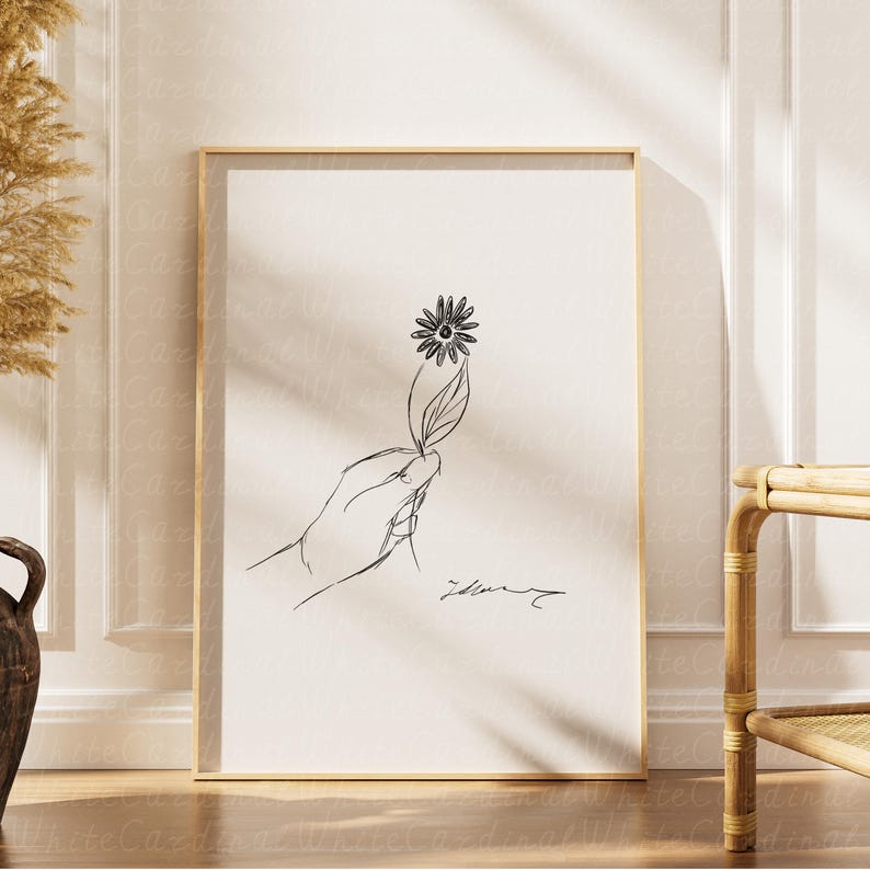 Line Drawing Flower Hand Print | Minimalist Floral Wall Art (digital ...