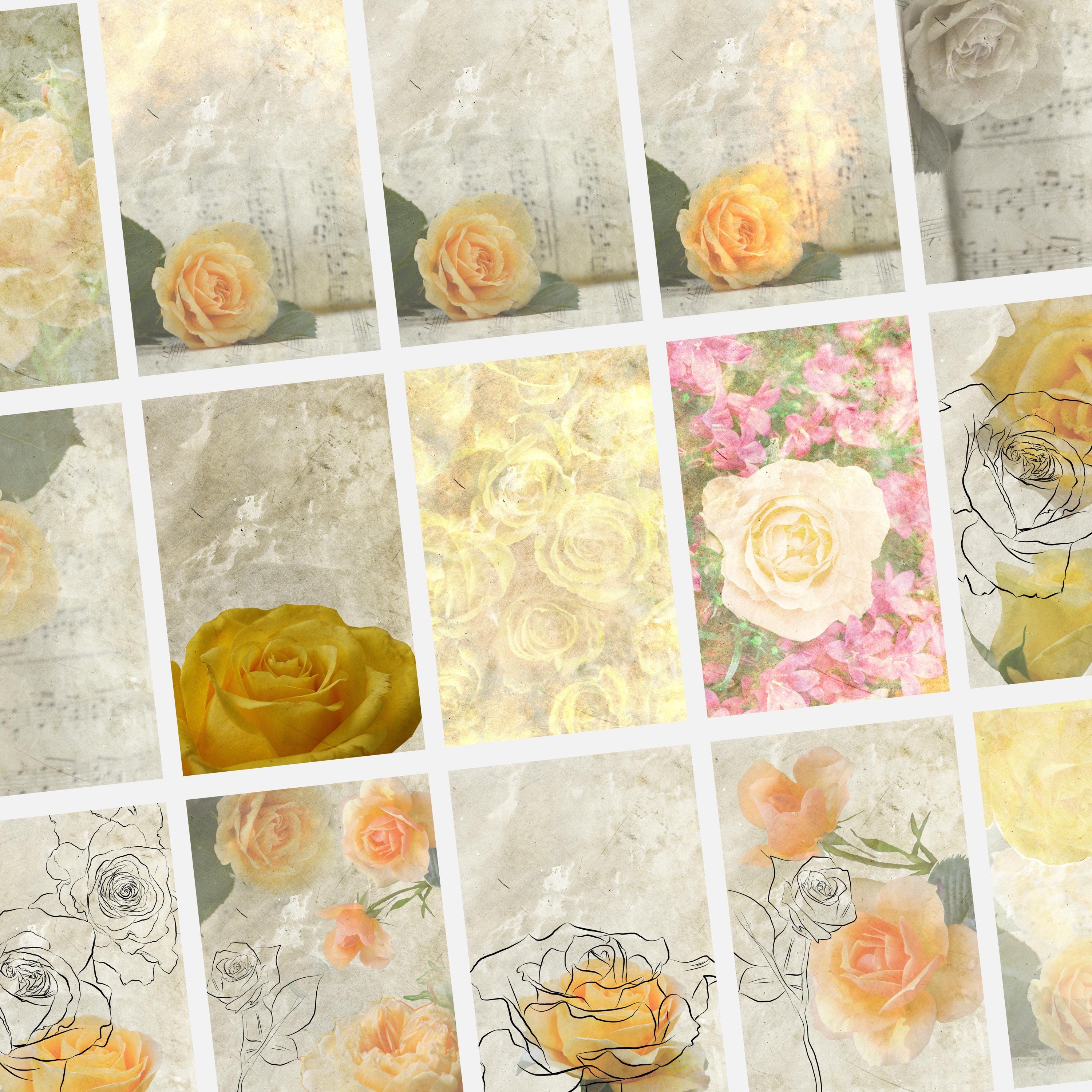 Yellow Roses Digital Yellow Roses Digital Paper Pack, Shabby Chic Floral Journal Kit ...