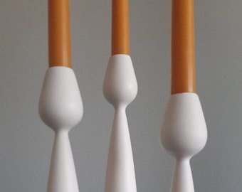 Wooden Candlestick Set of 3 White Candleholder Handmade Decorative Accesory Hand Painted Modern Decor Wedding Gift