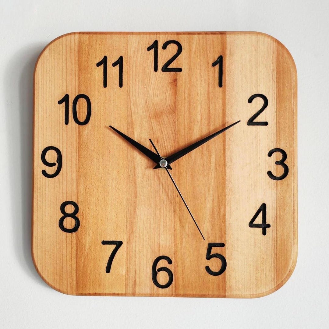 Handmade Beech Wood Square Wall Clock, Silent Quartz Movement - Etsy
