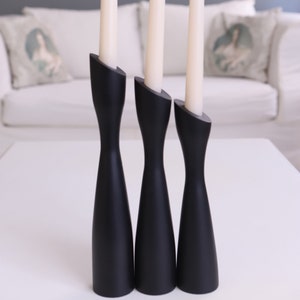 Black Minimalist Wooden Candle Holder Set of 3 House Warming Decorative
