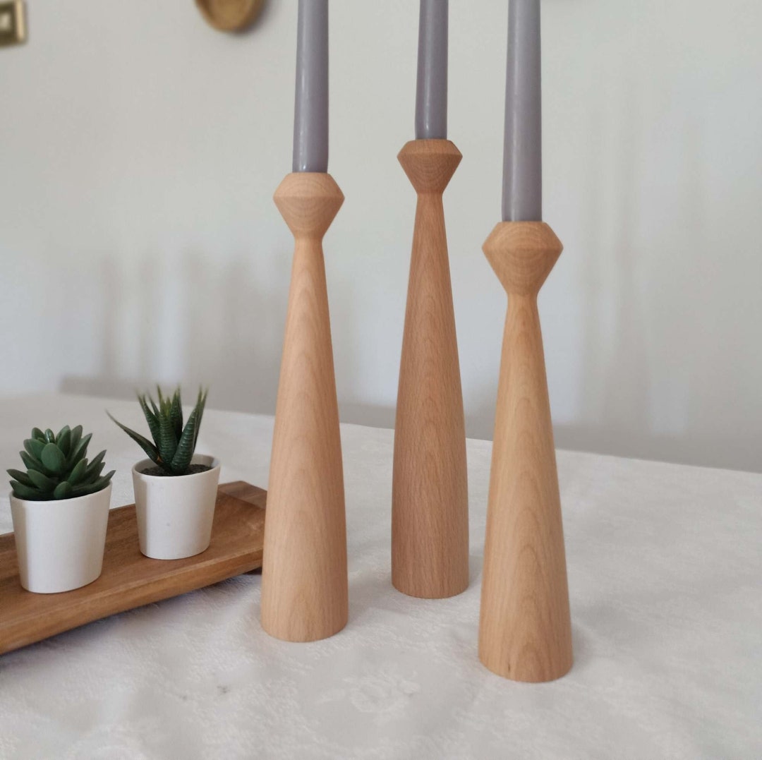 Handmade Wooden Candle Holder Set of 3 Elegant Home Decor - Etsy