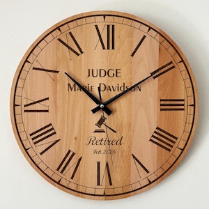 Custom Engraved Solid Wood Wall Clock - Personalized Retirement Gift for Judge