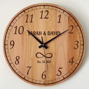 Personalized Wood Clock Anniversary – Custom Wedding Gift Couple