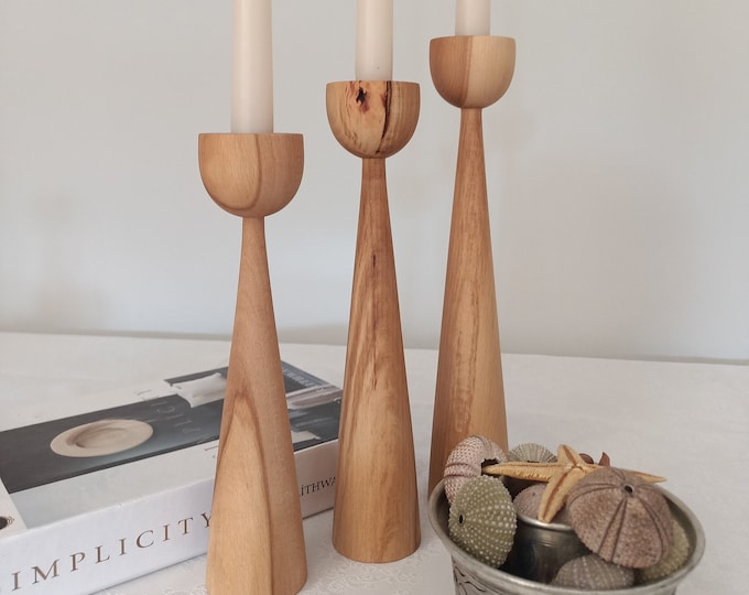 Nordic Style Wooden Cadlestick Holder Set of 3 House Warming Decor