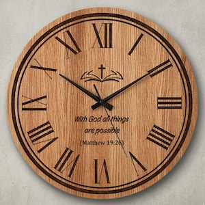 Handcrafted Solid Wood Wall Clock - Personalized Christian Sign Decor with Bible Verse