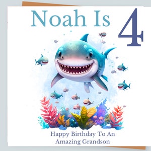 Personalised shark birthday card boys kid’s children’s Birthday card 1st,2nd,3rd,4th,5th Any age Son Grandson nephew brother cousin