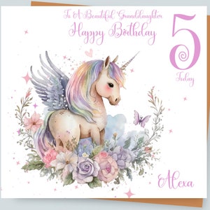 Tarjeta de cumpleaños de niña unicornio personalizada cualquier edad 1ª, 2ª, 3ª, 4ª, 5ª, 6ª, 7ª hija nieta hermana sobrina prima amiga