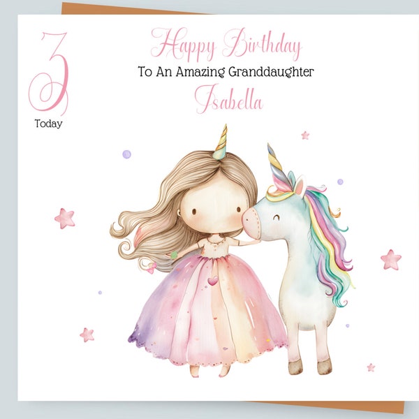 Unicorn Girl Birthday Card Personalised Any Age 1st,2nd,3rd,4th,5th,6th,7th Daughter Granddaughter Sister Niece Cousin Friend